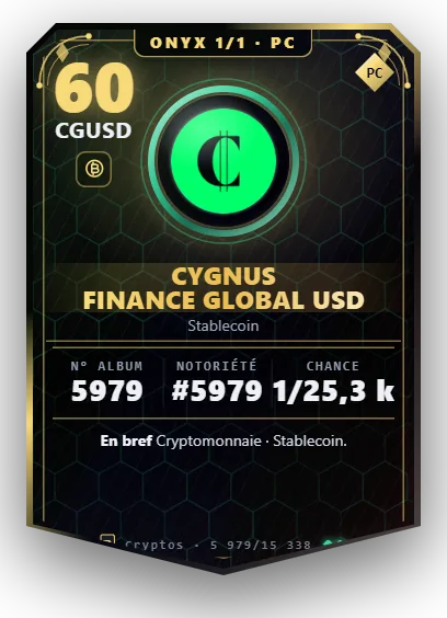 Carte Reflex Cygnus Finance Global USD, version Onyx 1/1
