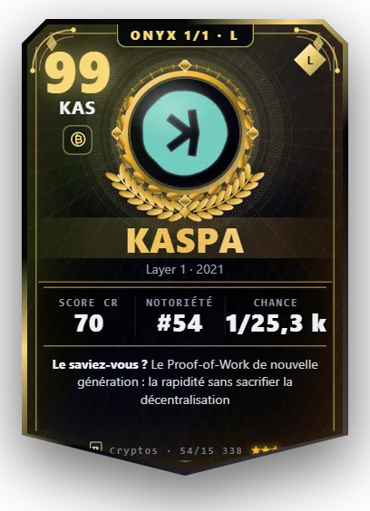 Carte Reflex Kaspa, version Onyx 1/1