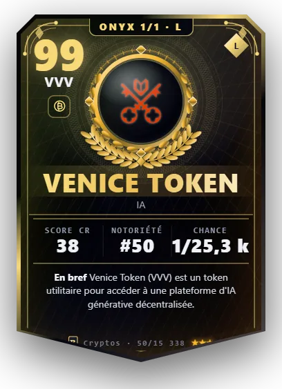 Carte Reflex Venice Token, version Onyx 1/1