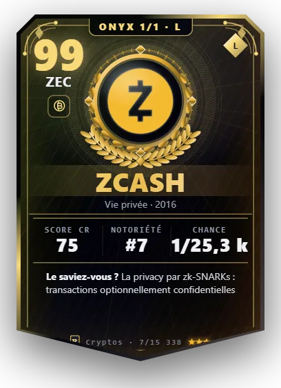 Carte Reflex Zcash, version Onyx 1/1